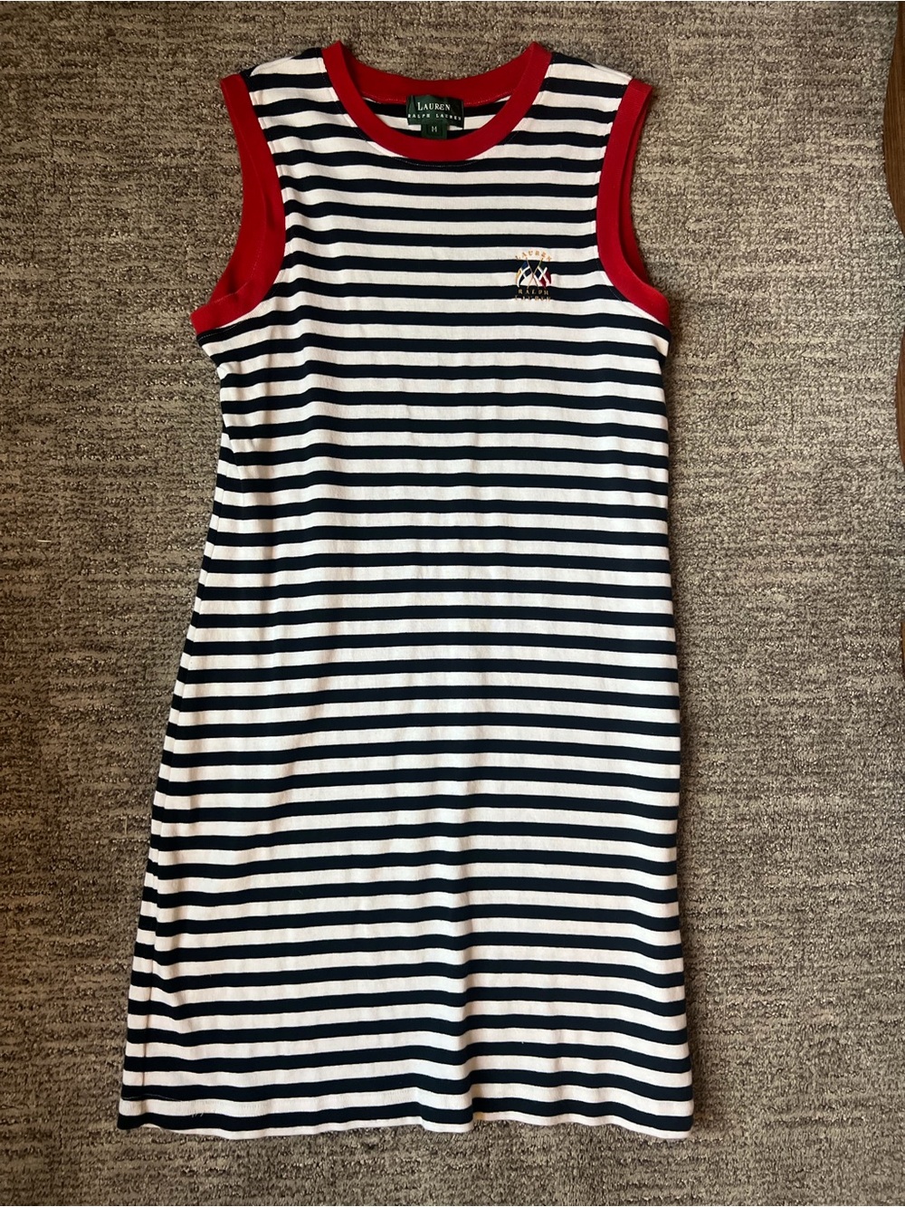 Ralph Lauren Striped Tank with Nautical Crest - Navy, White & Red